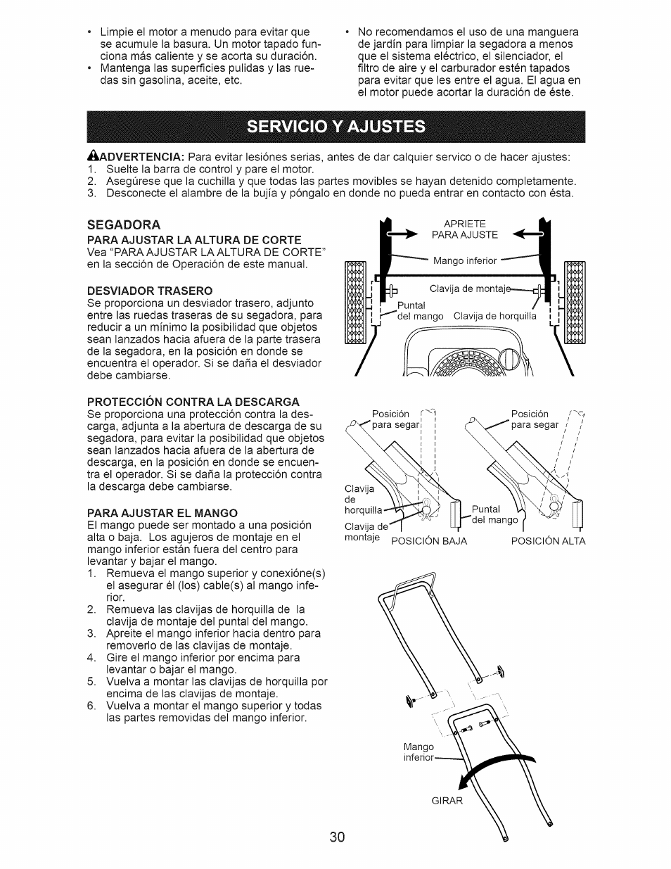 Servicio y ajustes, Segadora, Servicio y adjustes -31 | Craftsman 917.385270 User Manual | Page 30 / 44