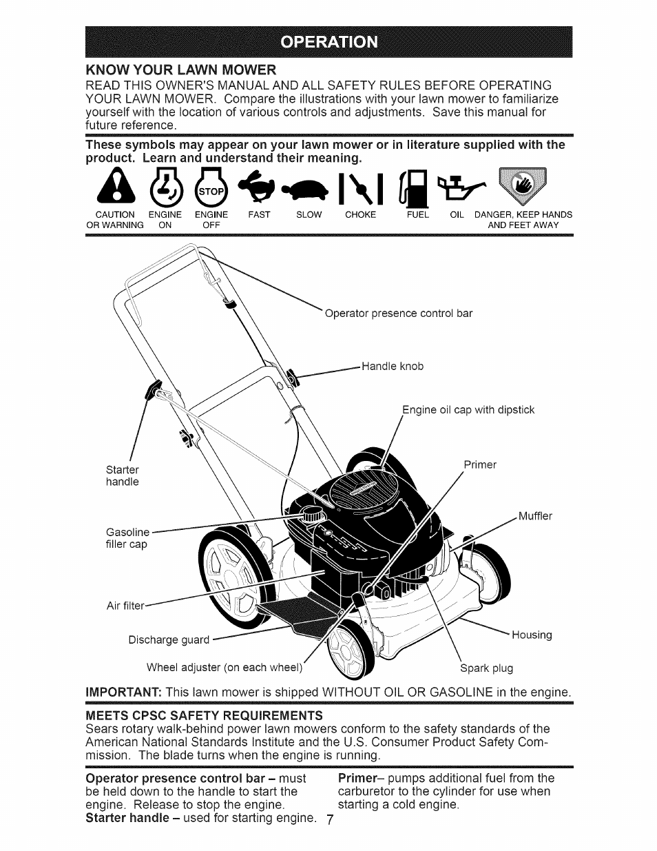 Operation, Know your lawn mower | Craftsman 917.385270 User Manual | Page 7 / 44