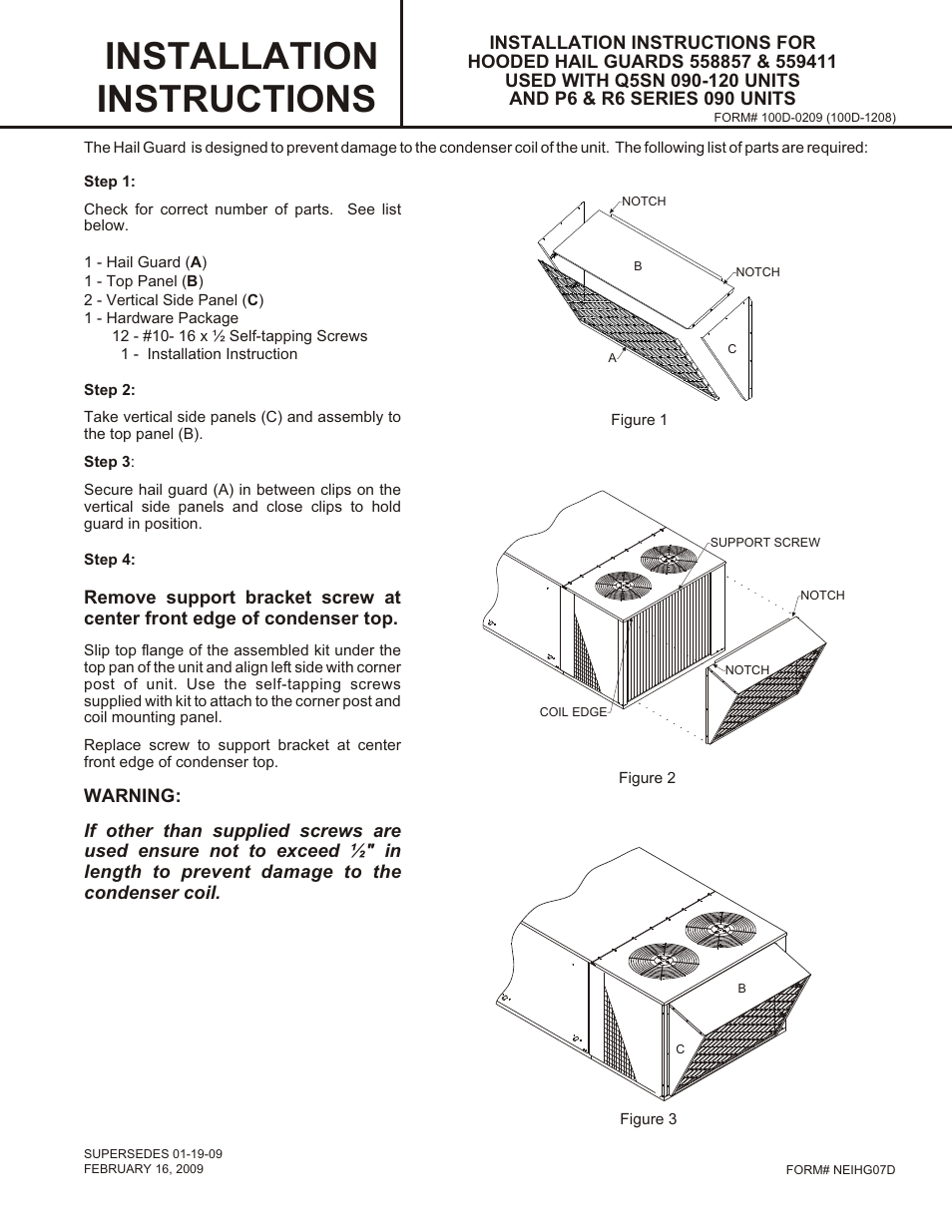 Reznor Q6SP Option - Installation - Hail Guard - Light Commercial User Manual | 1 page