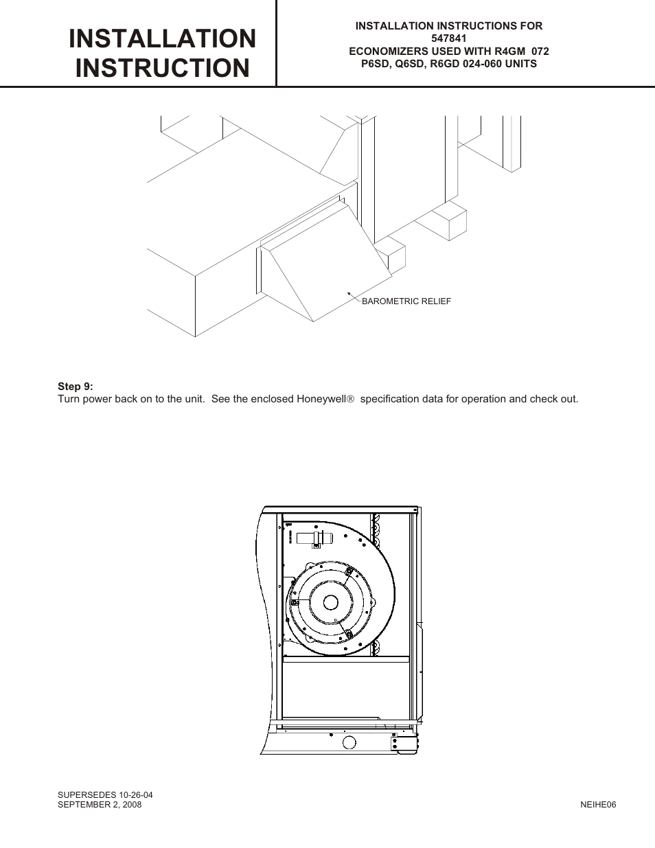 Installation instruction | Reznor R6GF Option - Installation - Horiz. Economizer - Light Commercial User Manual | Page 3 / 4