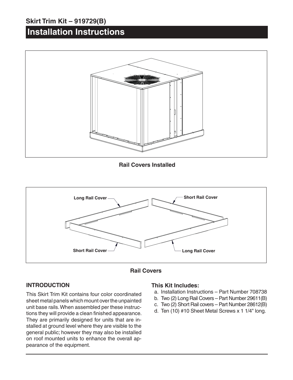 Reznor DF6SF Option - Installation - Skirt Trim Kit - Light Commercial User Manual | 4 pages