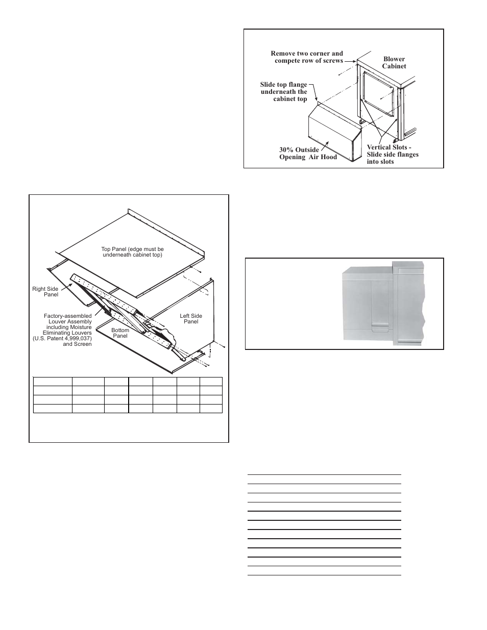 Opt evaporative cooling module, Screened air hood opening, 30% screened air hood opening | 100% outside air hood (cont'd), Hood installation instructions (cont'd), Installation instructions - 30% outside air hood | Reznor XE Unit Installation Manual User Manual | Page 33 / 45