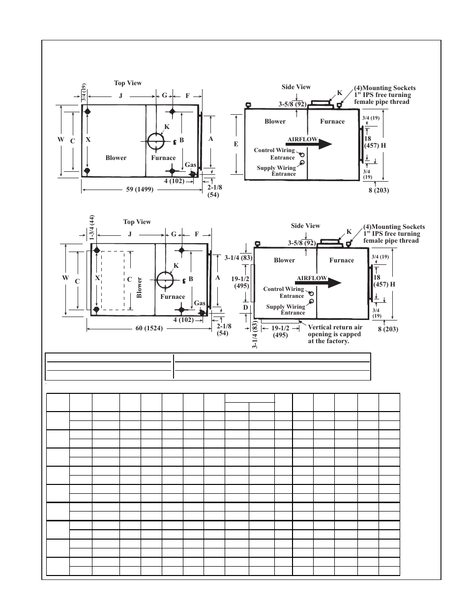 Dimensional data, Dimensions | Reznor XE Unit Installation Manual User Manual | Page 4 / 45