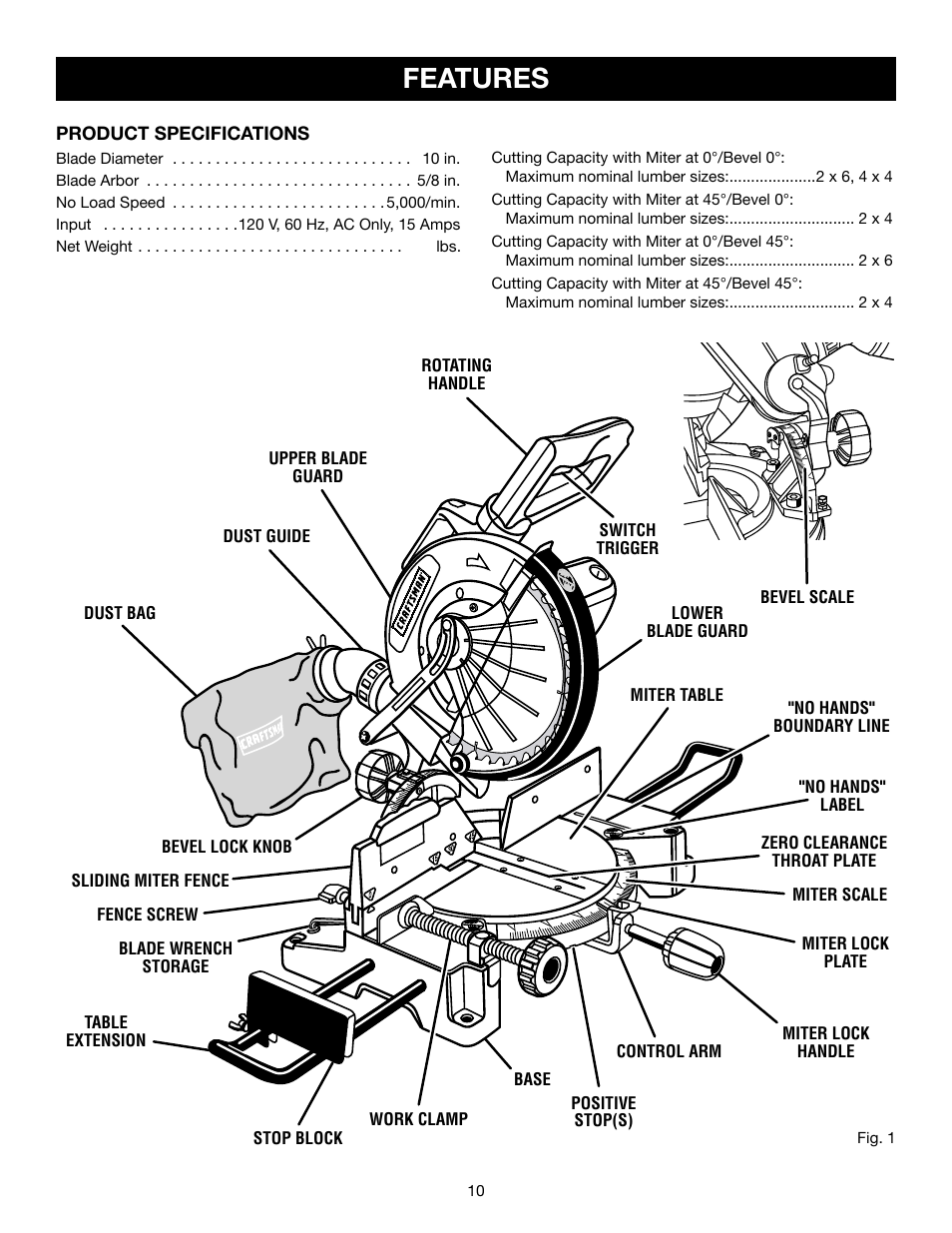 Features | Craftsman 315.21234 User Manual | Page 10 / 42