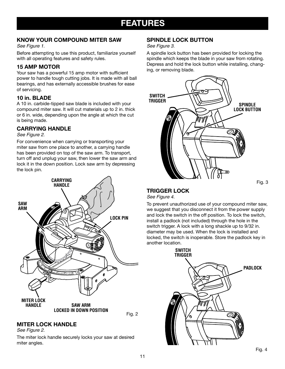 Features | Craftsman 315.21234 User Manual | Page 11 / 42