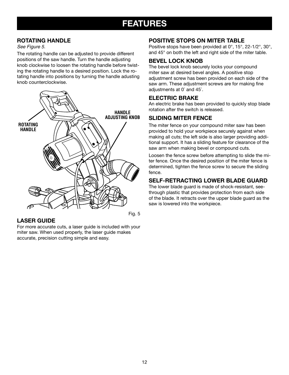 Features | Craftsman 315.21234 User Manual | Page 12 / 42