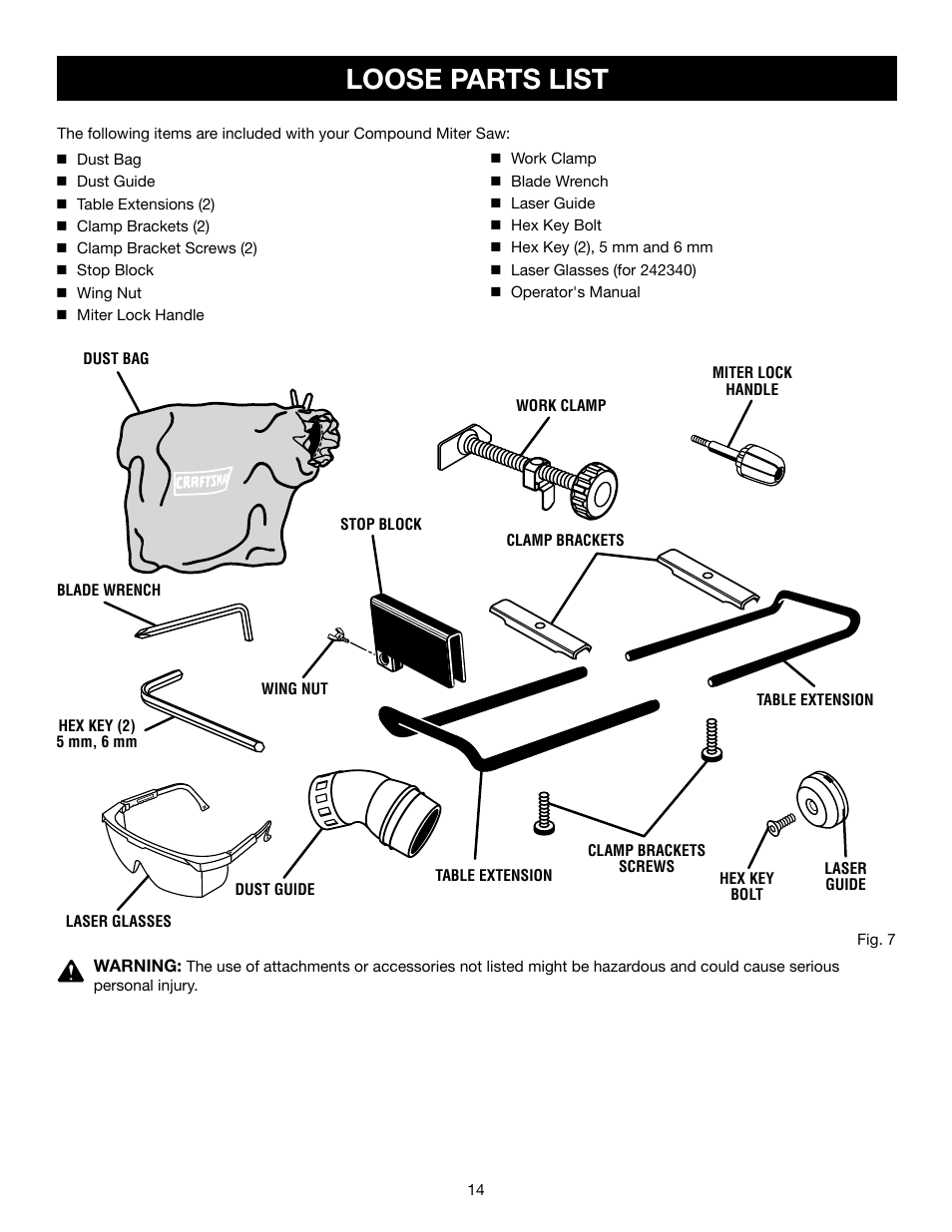 Loose parts list | Craftsman 315.21234 User Manual | Page 14 / 42