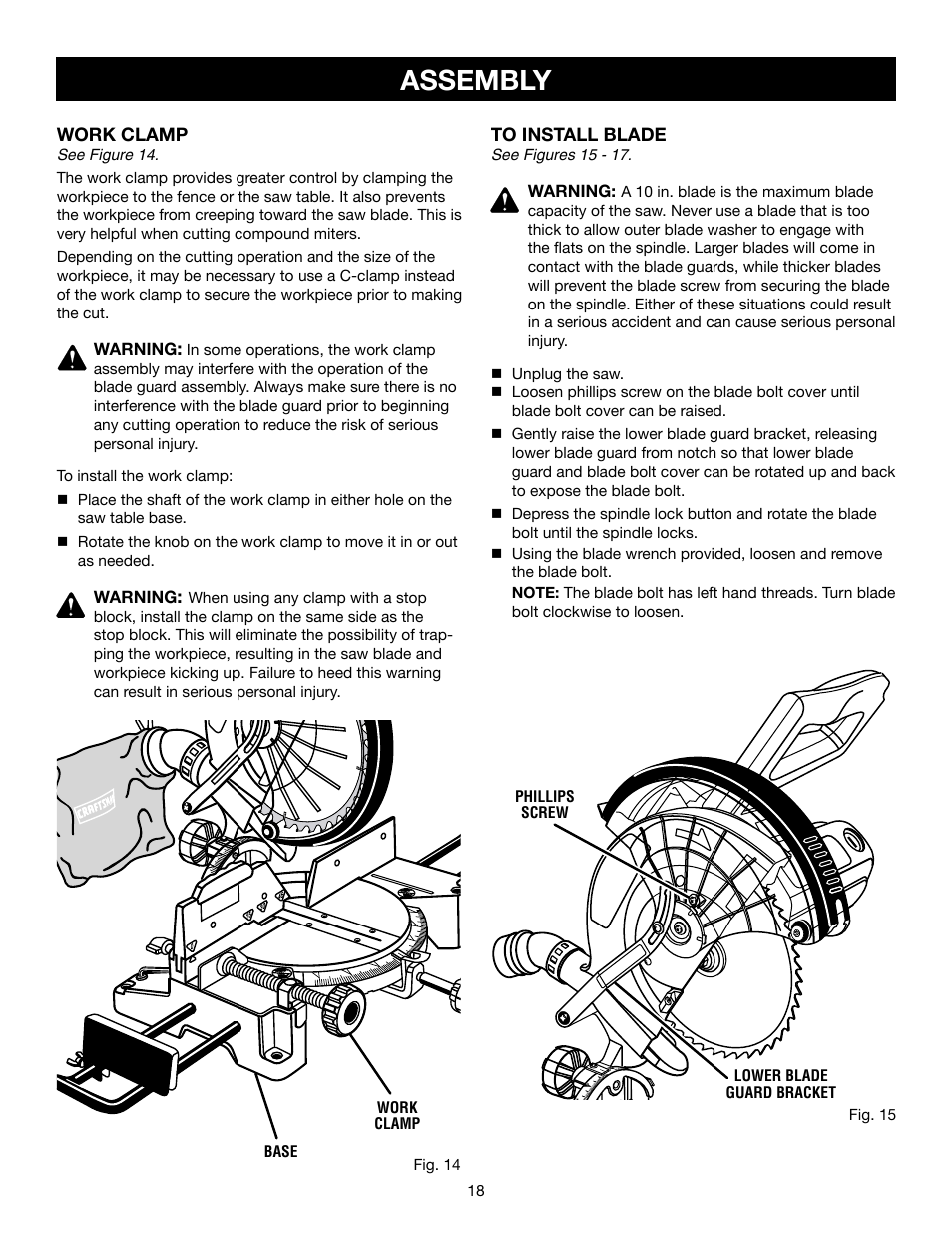 Assembly, Work clamp | Craftsman 315.21234 User Manual | Page 18 / 42