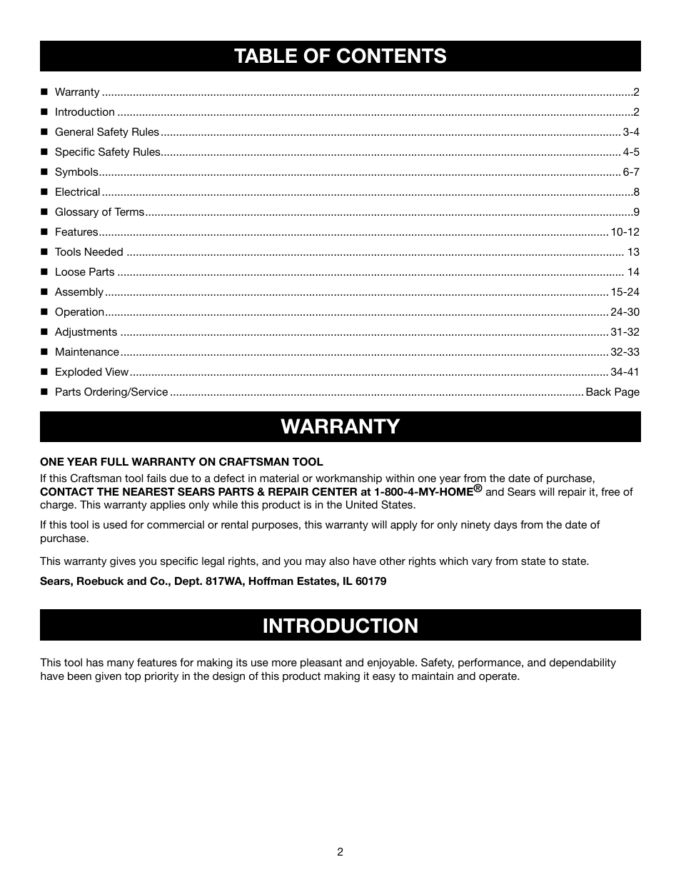 Craftsman 315.21234 User Manual | Page 2 / 42