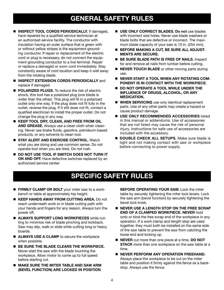 General safety rules, Specific safety rules | Craftsman 315.21234 User Manual | Page 4 / 42