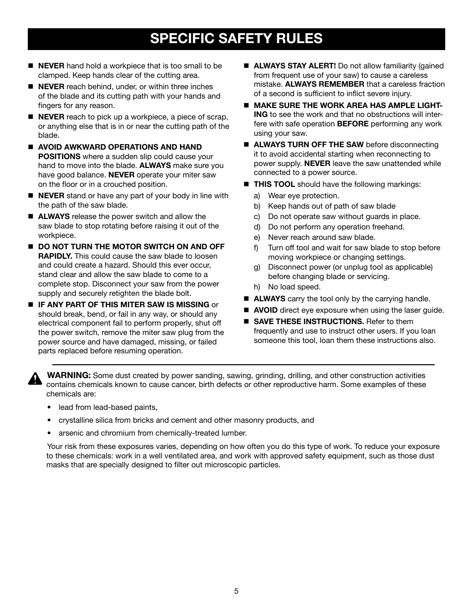 Specific safety rules | Craftsman 315.21234 User Manual | Page 5 / 42