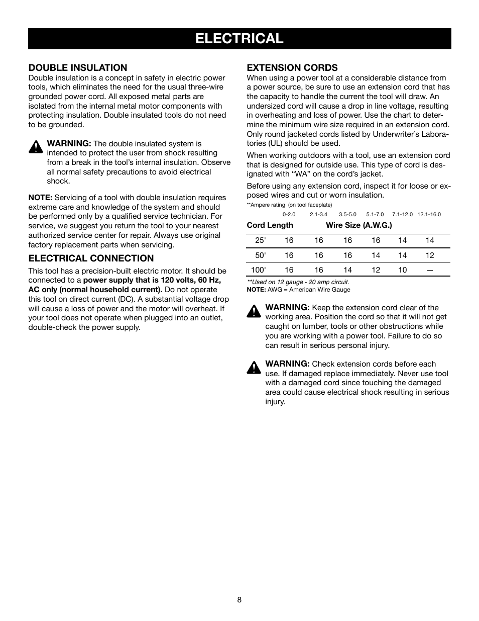 Electrical | Craftsman 315.21234 User Manual | Page 8 / 42