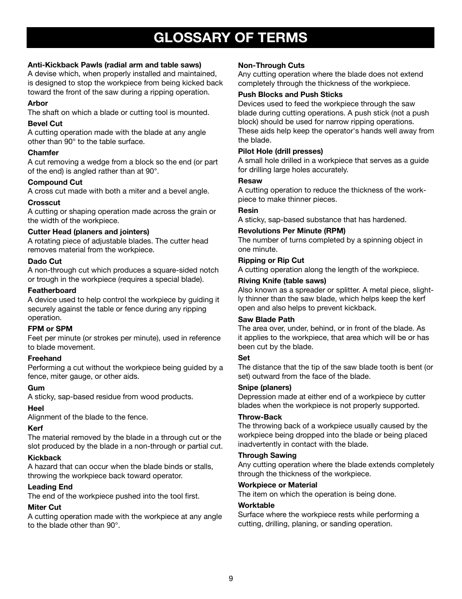 Glossary of terms | Craftsman 315.21234 User Manual | Page 9 / 42