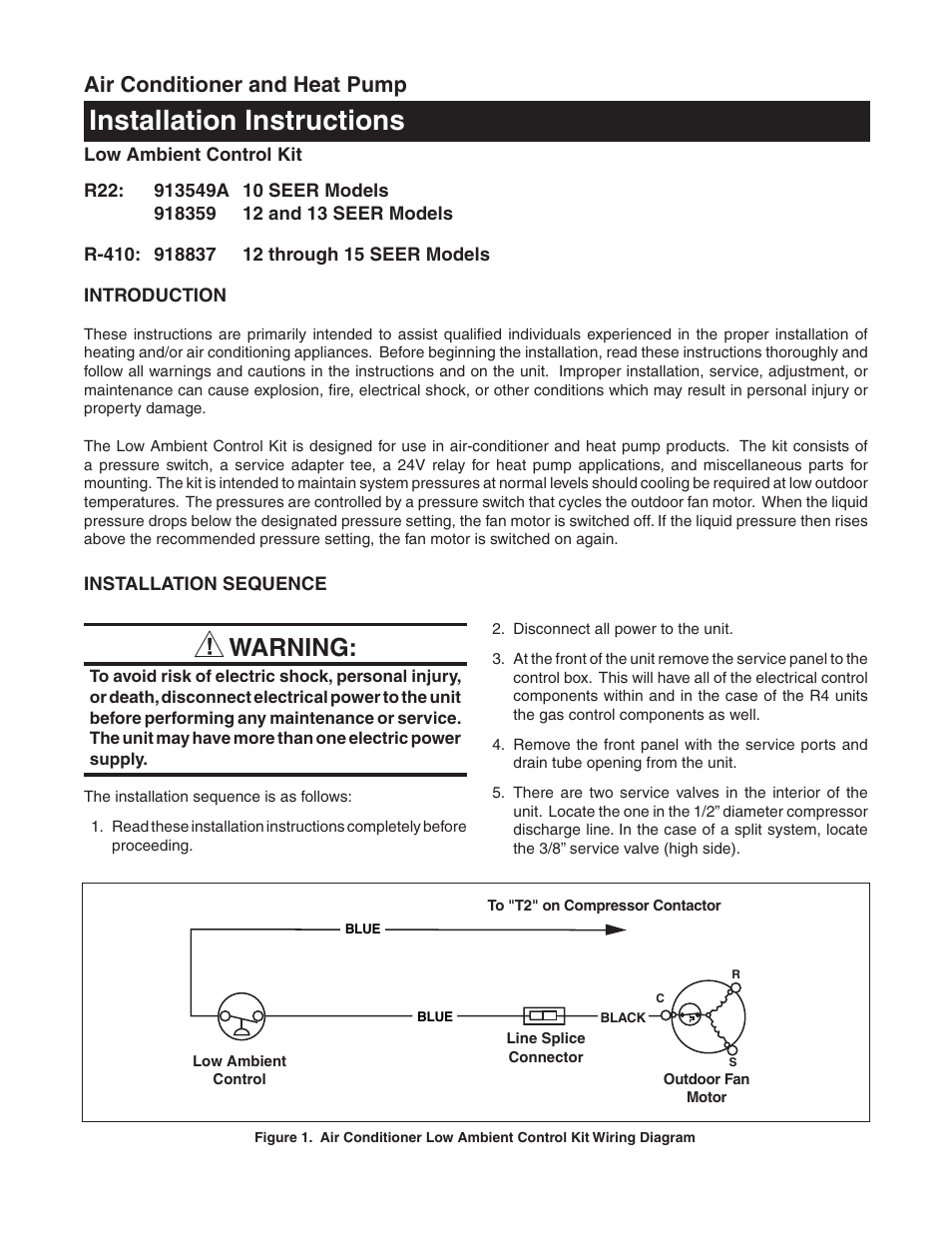 Reznor R6GF Option - Installation - Low Ambient Control - Light Commercial User Manual | 2 pages