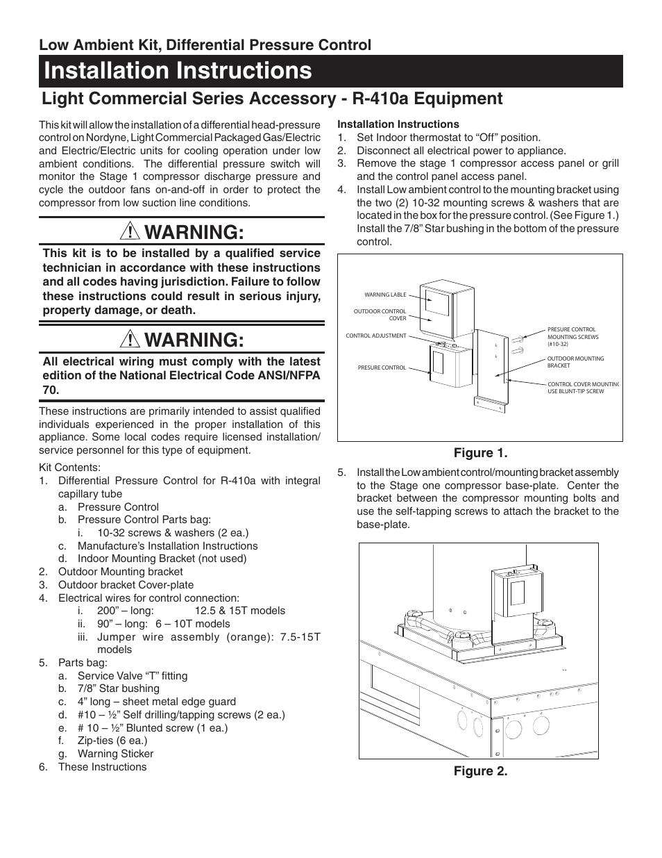 Reznor P6SP Option - Installation - Low Ambient - Light Commercial User Manual | 4 pages