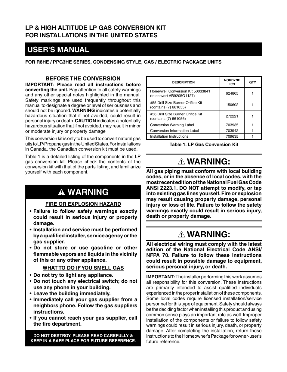 Reznor R8HE Option - Installation - Gas/High Alt. Conv. User Manual | 4 pages