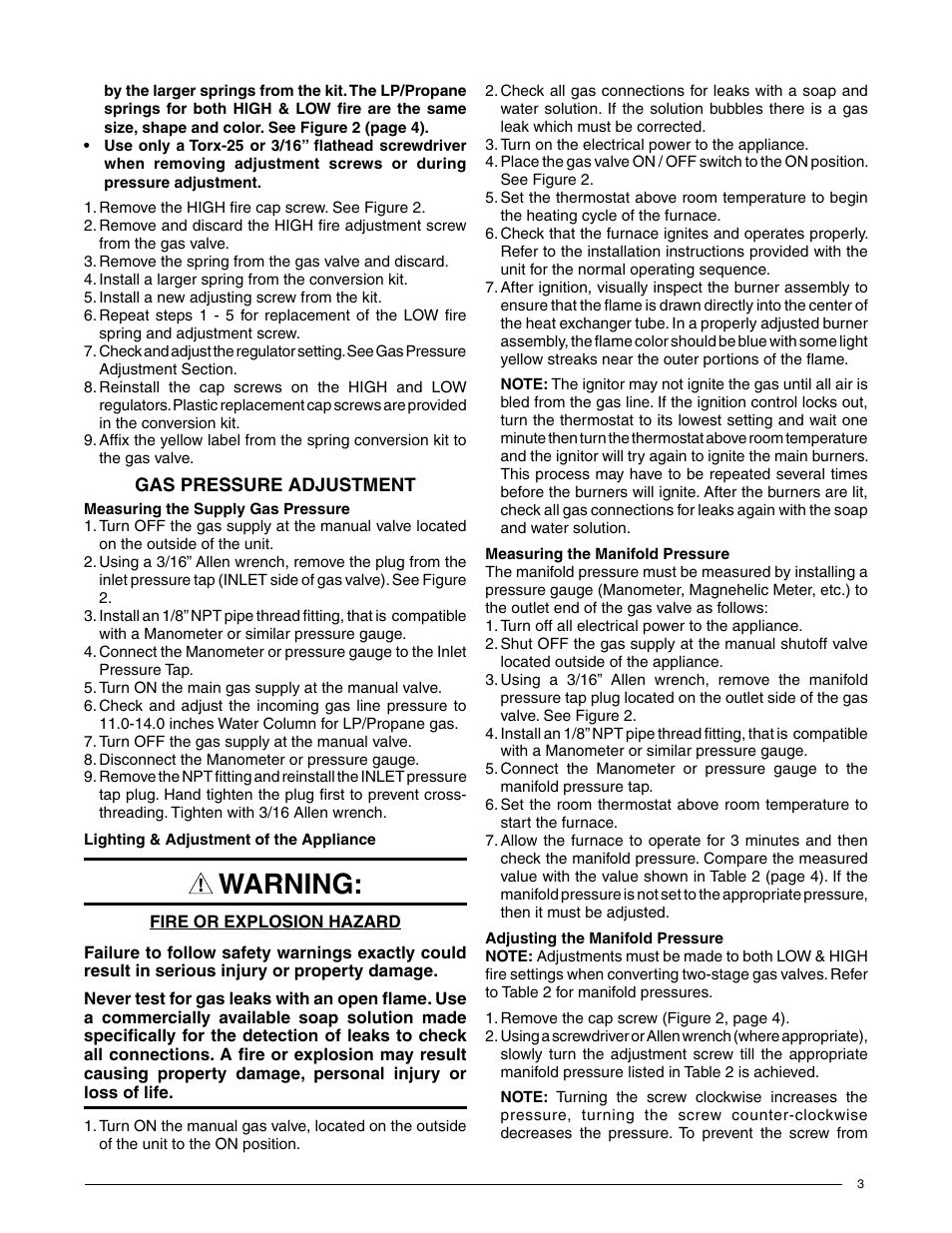 Warning | Reznor R8HE Option - Installation - Gas/High Alt. Conv. User Manual | Page 3 / 4