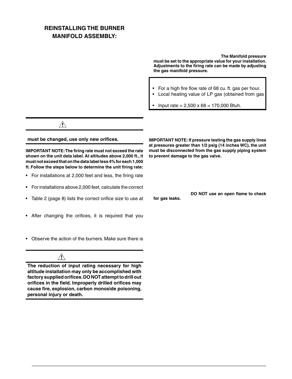 Caution, Warning | Reznor R6GP Option - Installation - LP Conv User Manual | Page 4 / 8