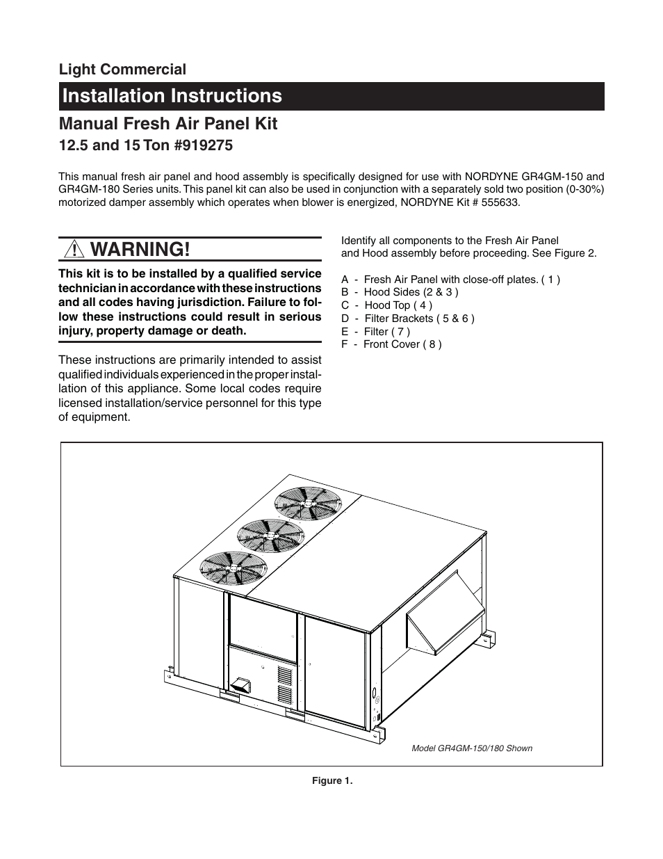 Reznor R6GN Option - Installation - Manual Fresh Air Kit User Manual | 2 pages