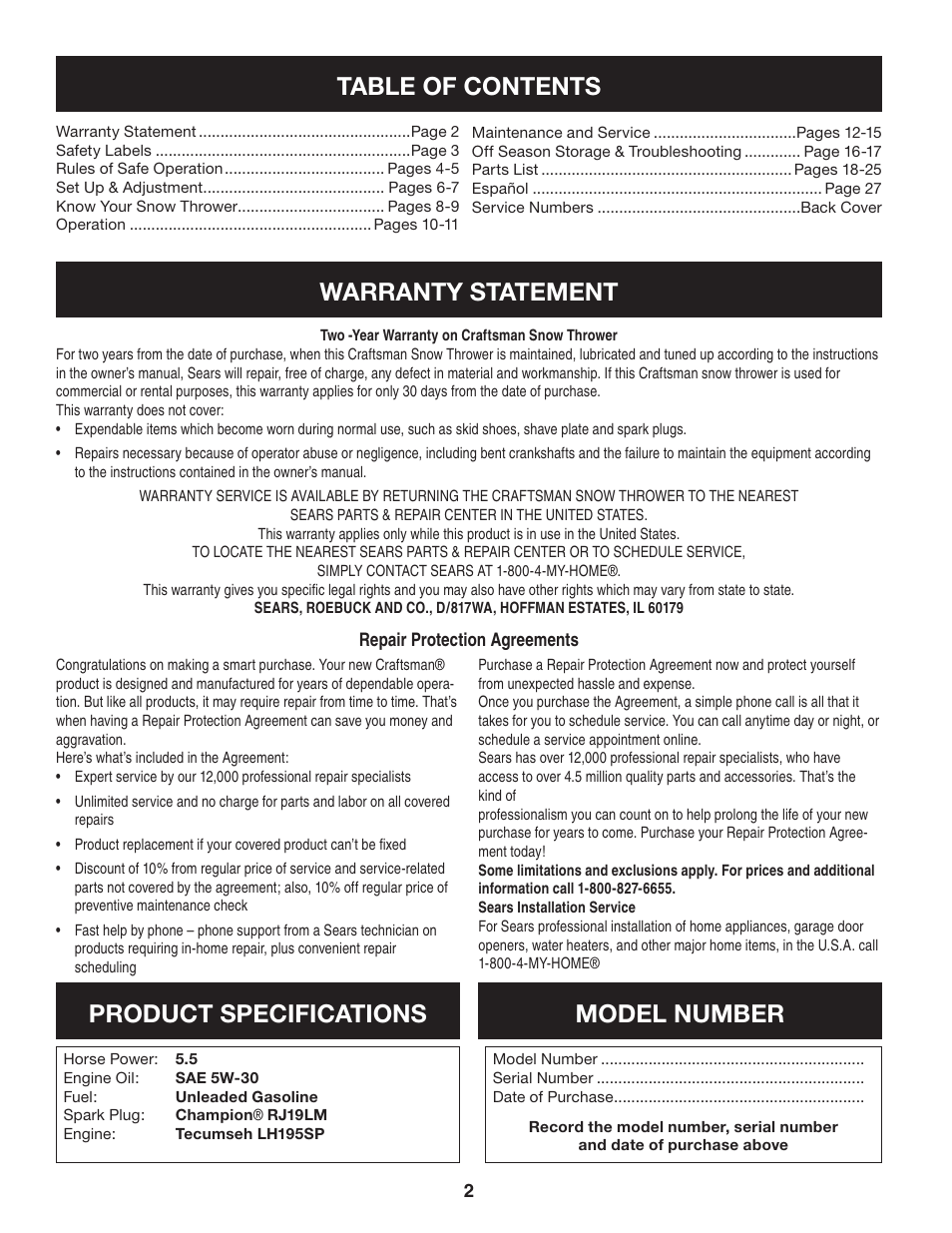 Craftsman 247.88455.1 User Manual | Page 2 / 44