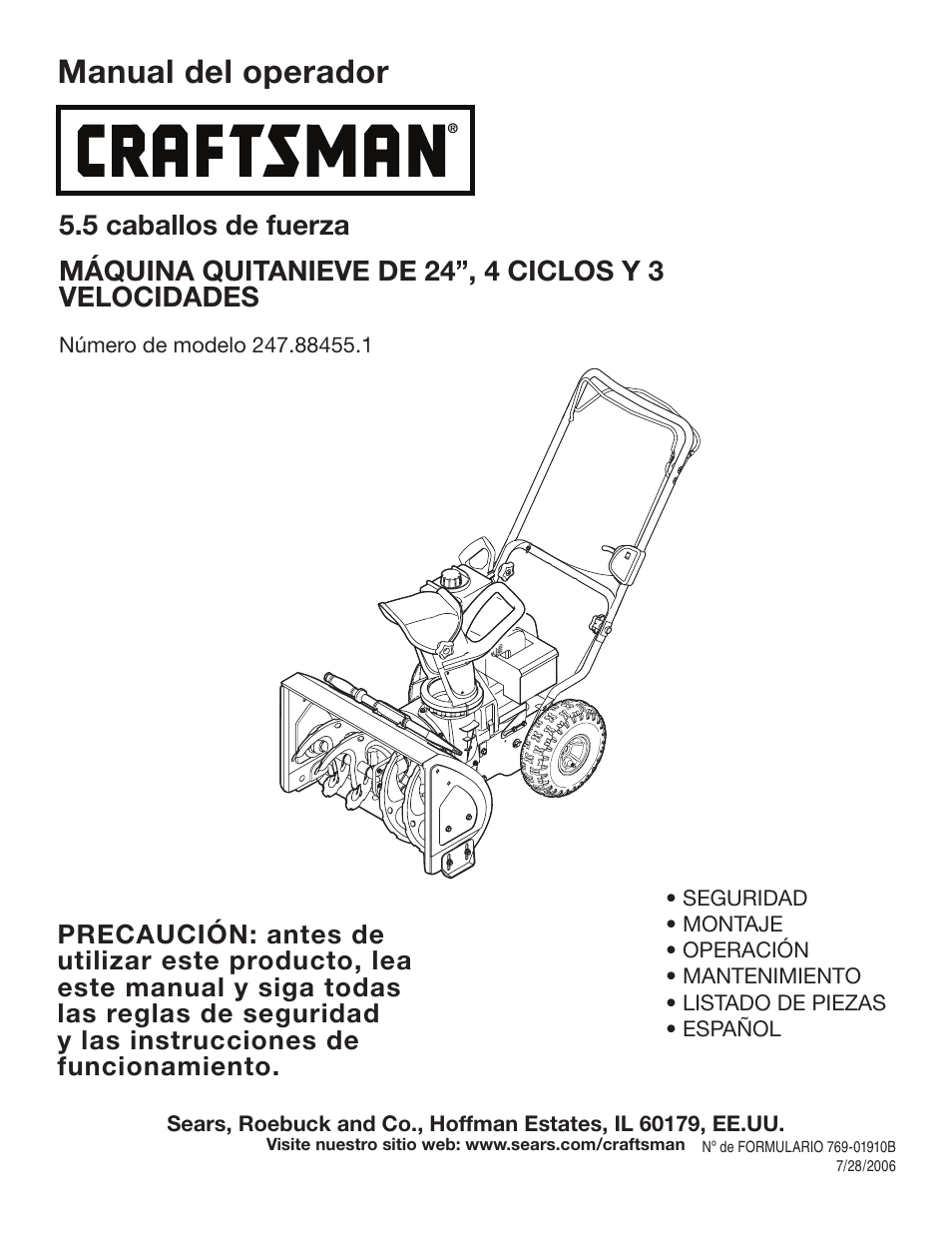 Manual del operador | Craftsman 247.88455.1 User Manual | Page 27 / 44