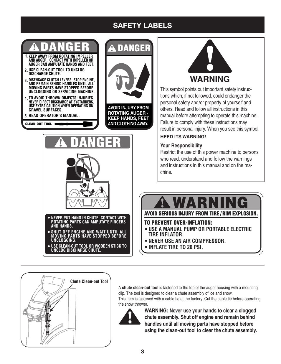 Warning, Safety labels | Craftsman 247.88455.1 User Manual | Page 3 / 44