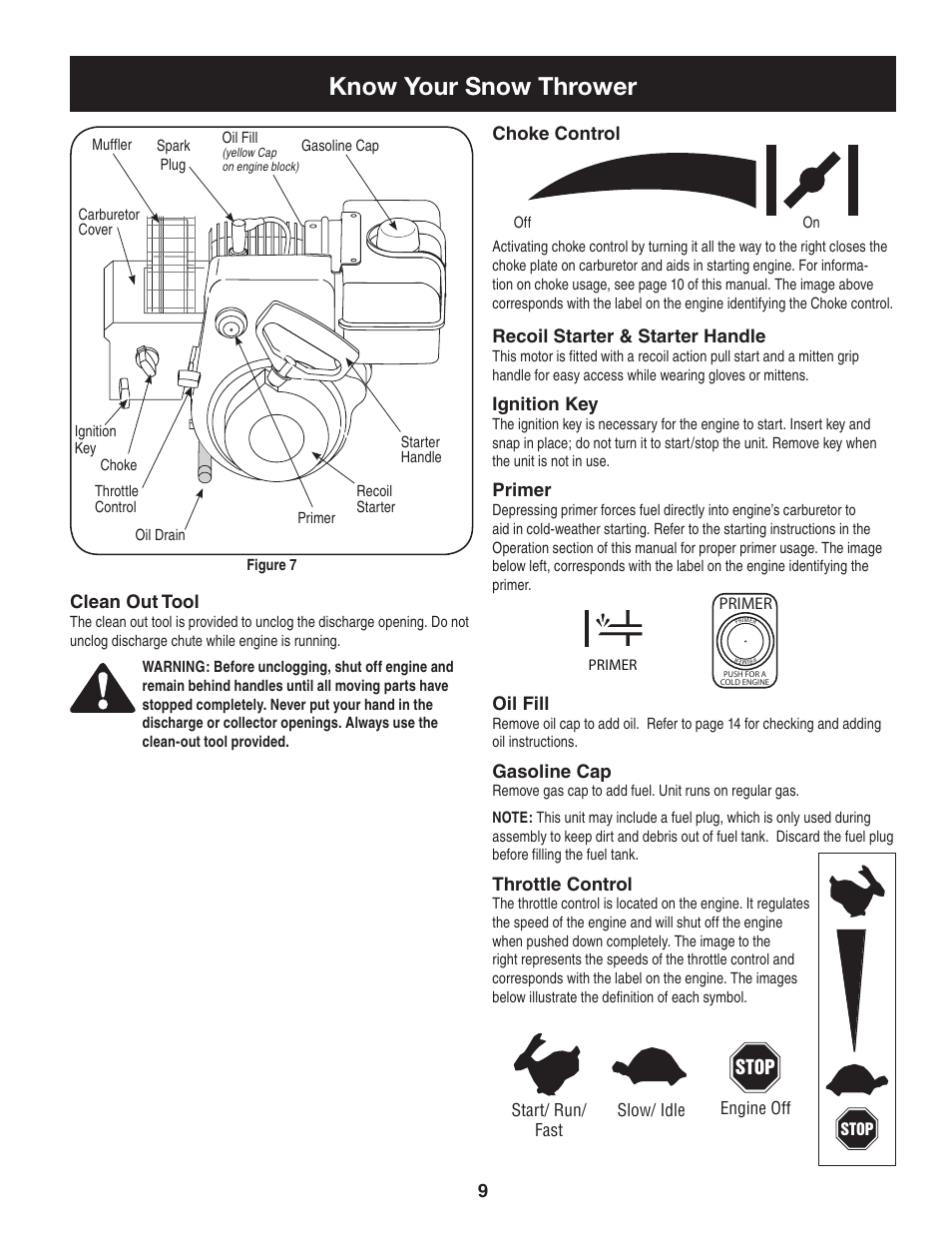 Know your snow thrower | Craftsman 247.88455.1 User Manual | Page 9 / 44