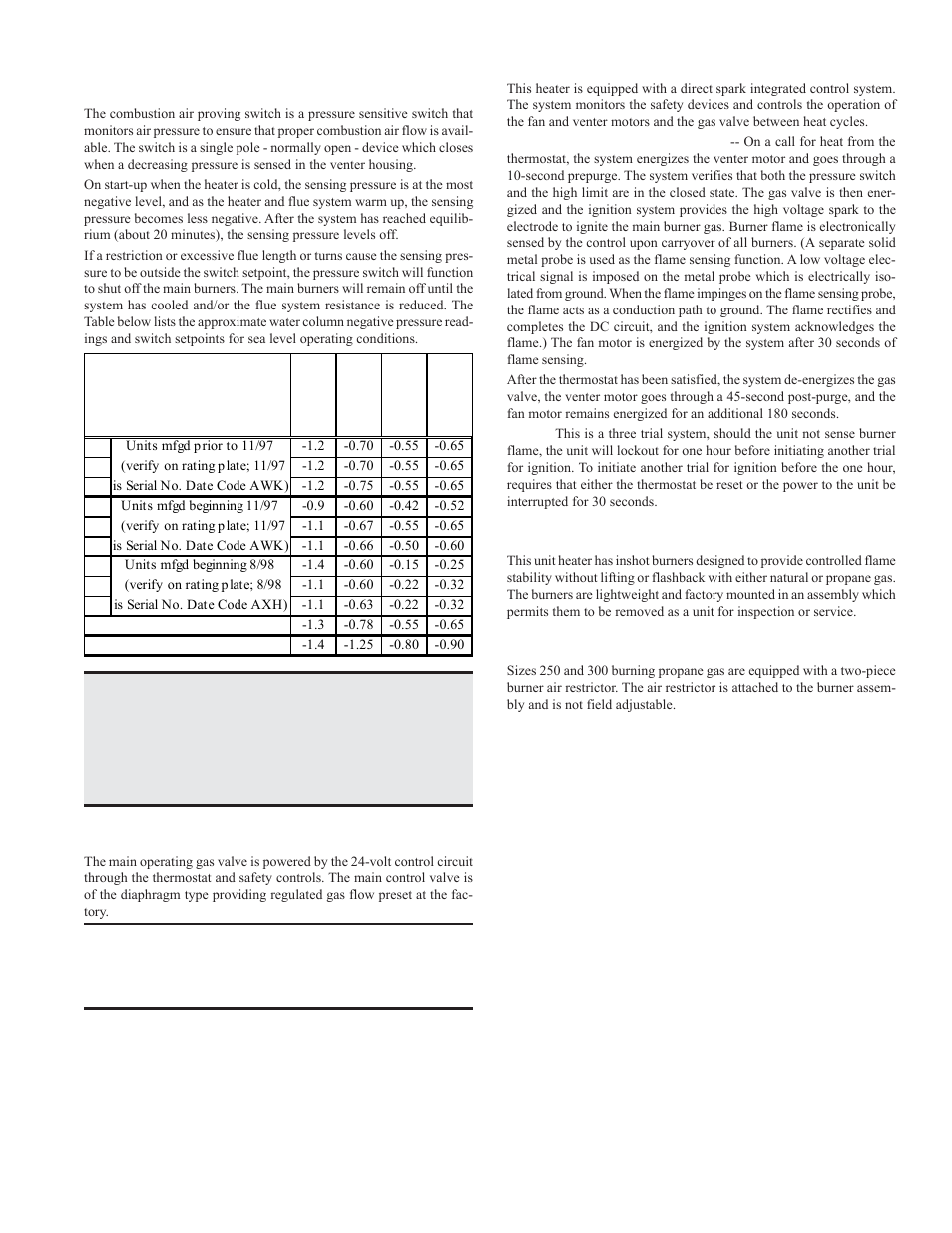 Gas valve, Ignition system, Burners | Burner air restrictor, Combustion air proving switch | Reznor FT Unit Installation Manual User Manual | Page 14 / 21