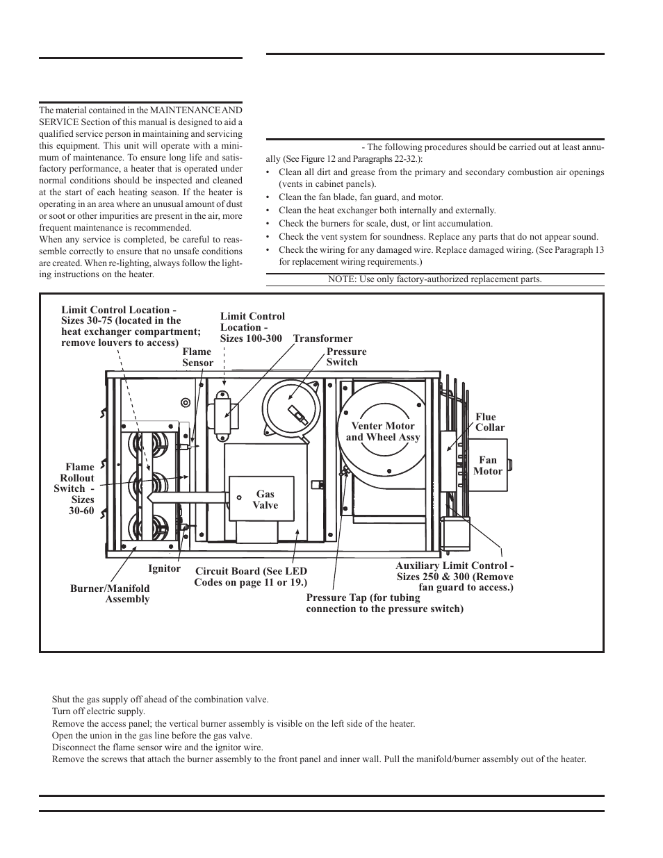Maintenance and service, Burner removal | Reznor FT Unit Installation Manual User Manual | Page 17 / 21