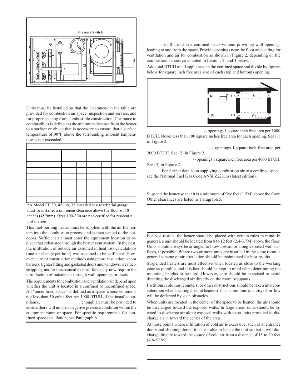 Clearances and combustion air, Unit heater location | Reznor FT Unit Installation Manual User Manual | Page 4 / 21
