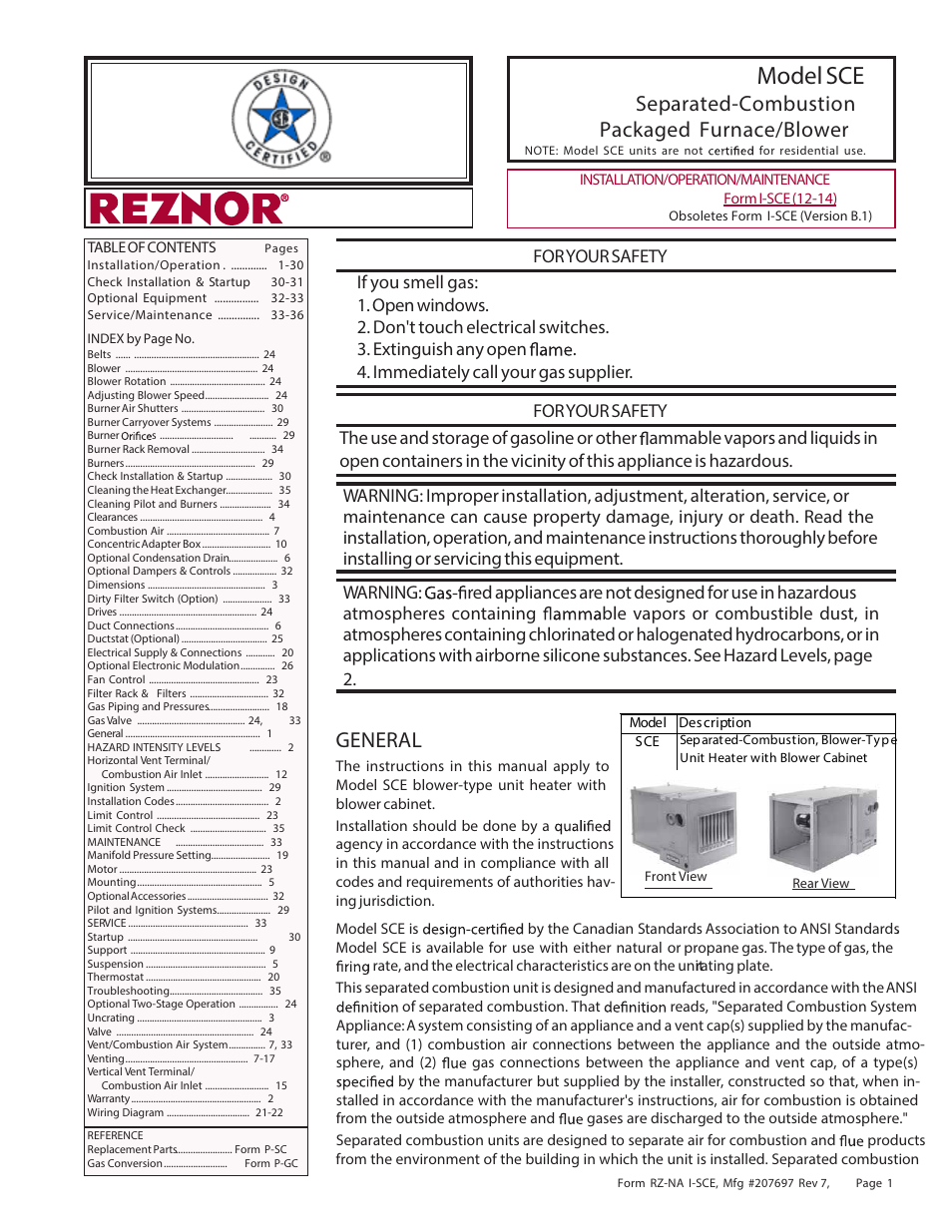 Reznor SCE Unit Installation Manual User Manual | 36 pages