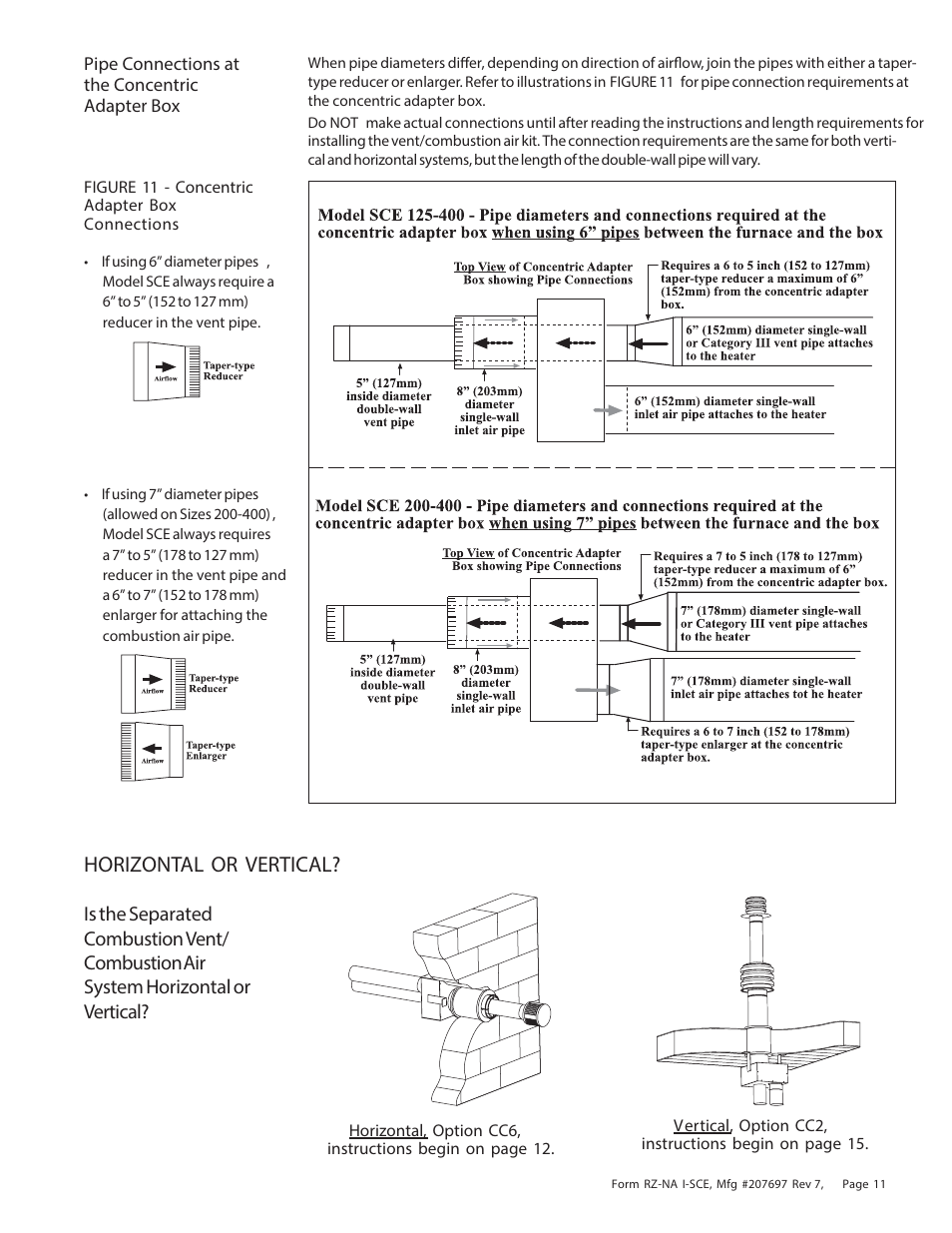 Horizontal or vertical | Reznor SCE Unit Installation Manual User Manual | Page 11 / 36