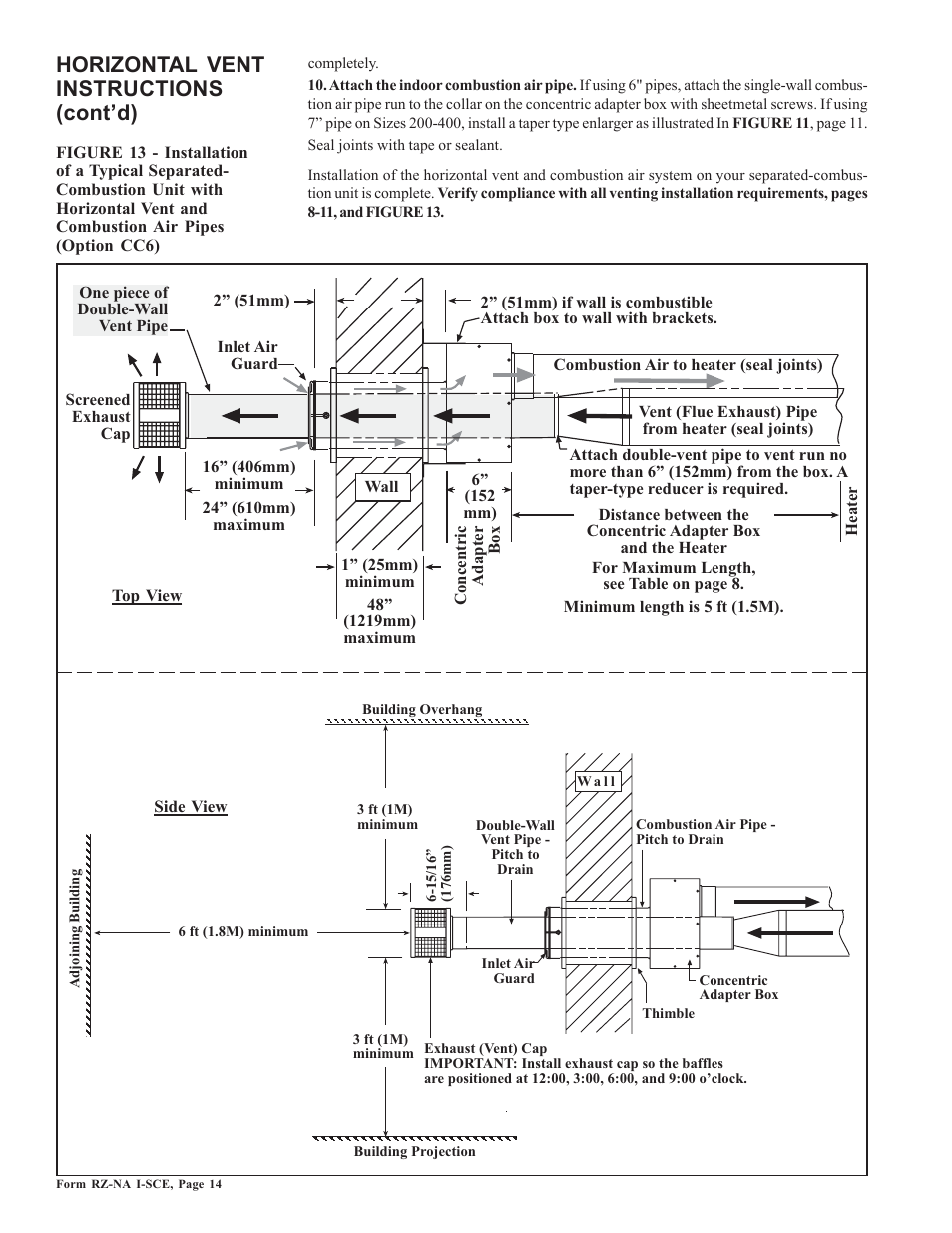 Horizontal vent instructions (cont’d) | Reznor SCE Unit Installation Manual User Manual | Page 14 / 36