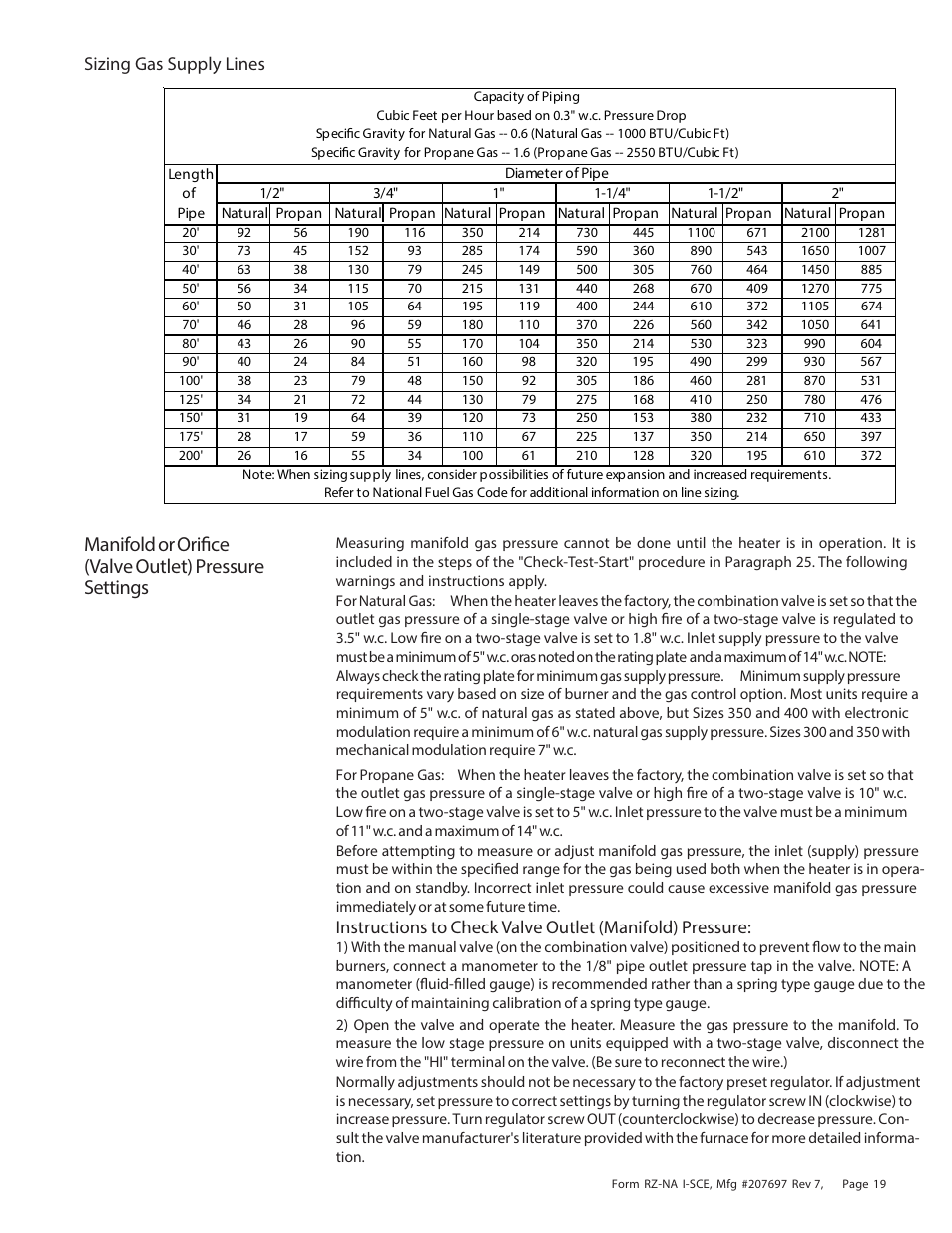 Sizing gas supply lines | Reznor SCE Unit Installation Manual User Manual | Page 19 / 36