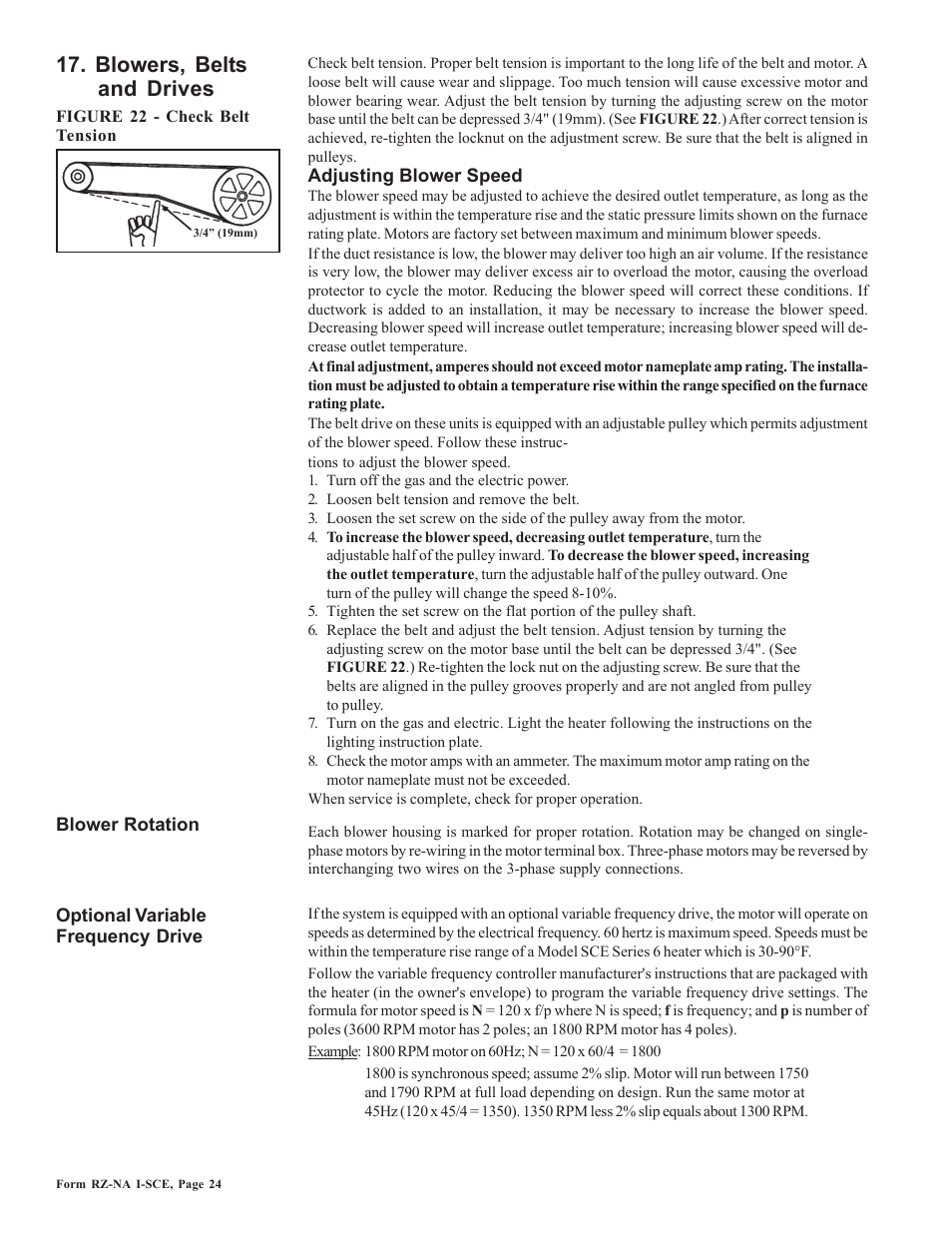 Blowers, belts and drives | Reznor SCE Unit Installation Manual User Manual | Page 24 / 36