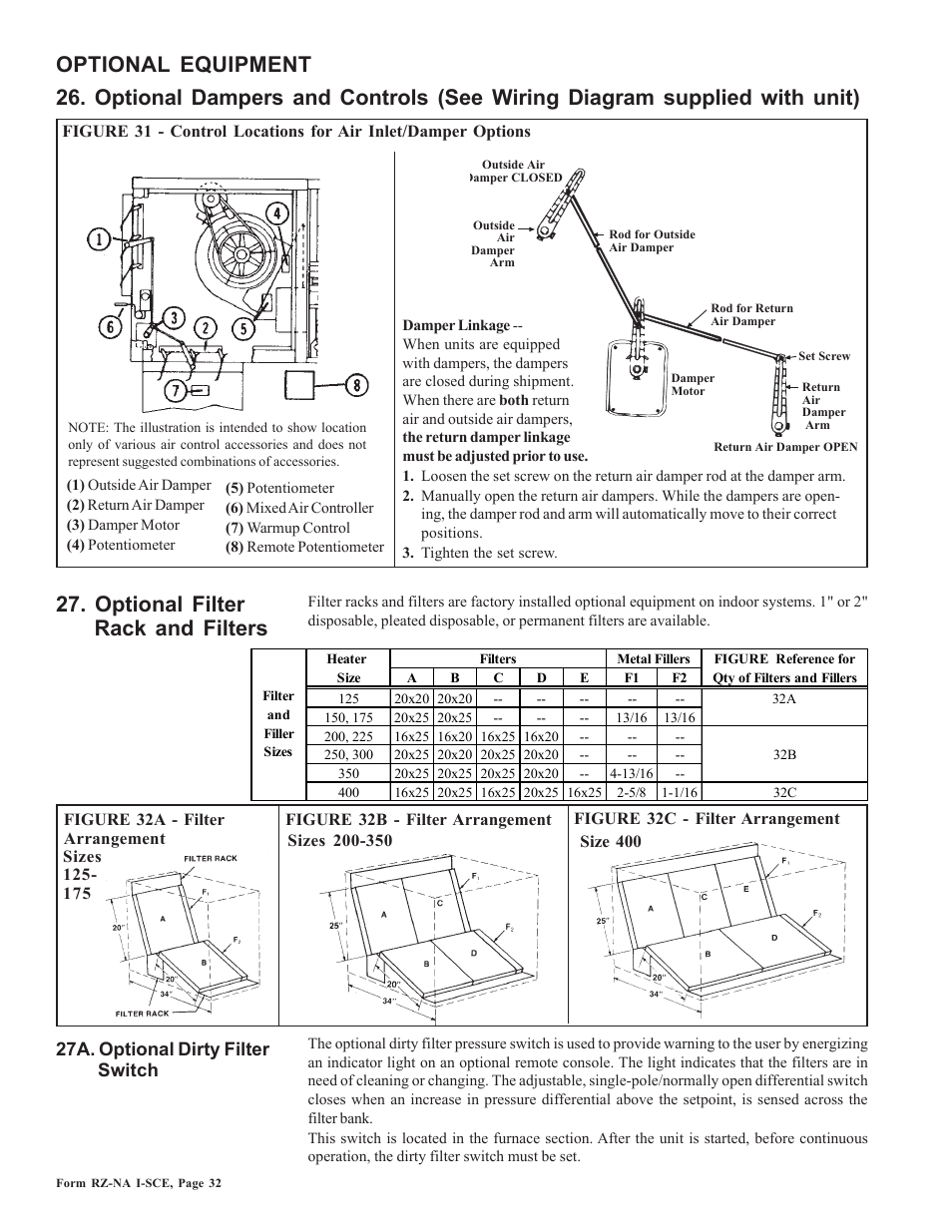 Optional filter rack and filters, 27a. optional dirty filter switch | Reznor SCE Unit Installation Manual User Manual | Page 32 / 36