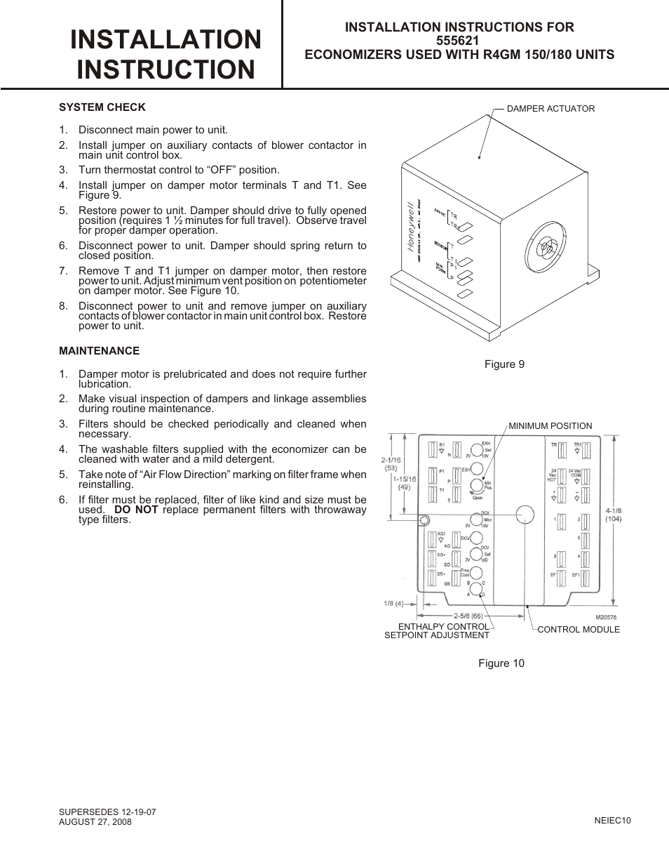 Reznor R6GN Option - Installation - Economizer User Manual | Page 5 / 6