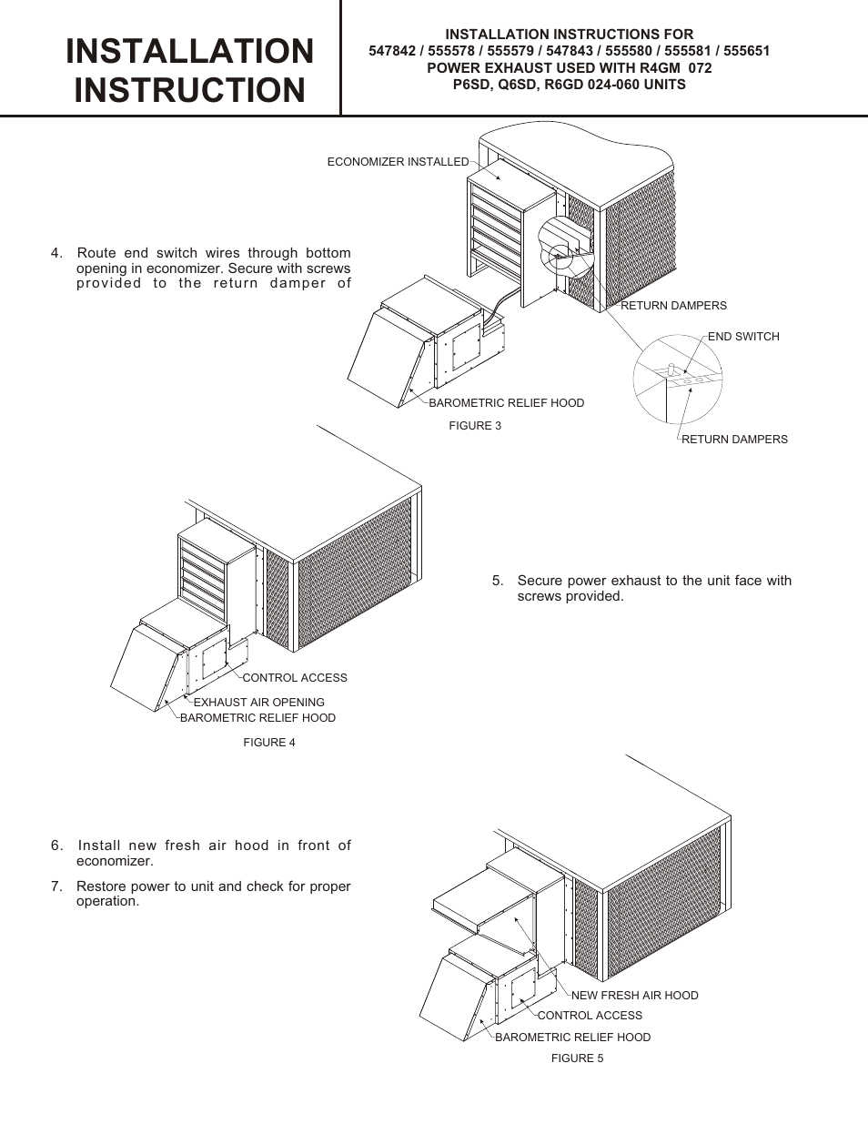 Installation instruction | Reznor Q6SD Option - Installation - Power Exhaust - Lt Commercial User Manual | Page 2 / 8