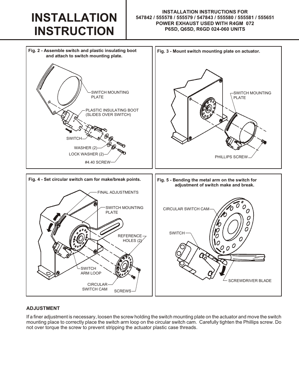 Installation instruction | Reznor Q6SD Option - Installation - Power Exhaust - Lt Commercial User Manual | Page 5 / 8