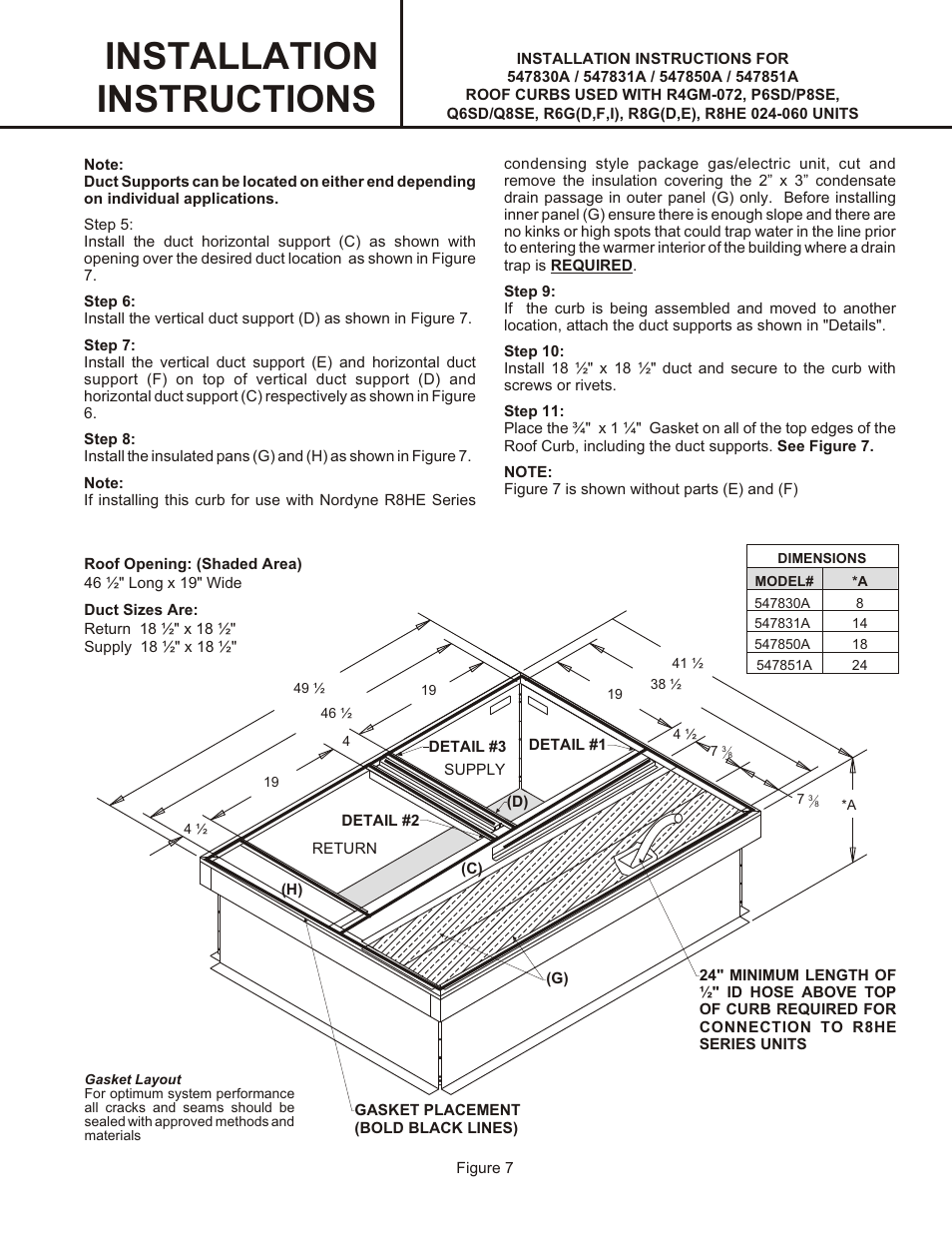 Installation instructions | Reznor R6GI Option - Installation - Roof Curb - Light Commercial User Manual | Page 3 / 4