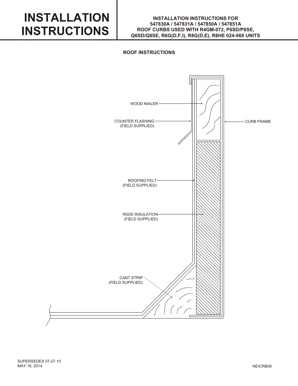 Installation instructions | Reznor R6GI Option - Installation - Roof Curb - Light Commercial User Manual | Page 4 / 4