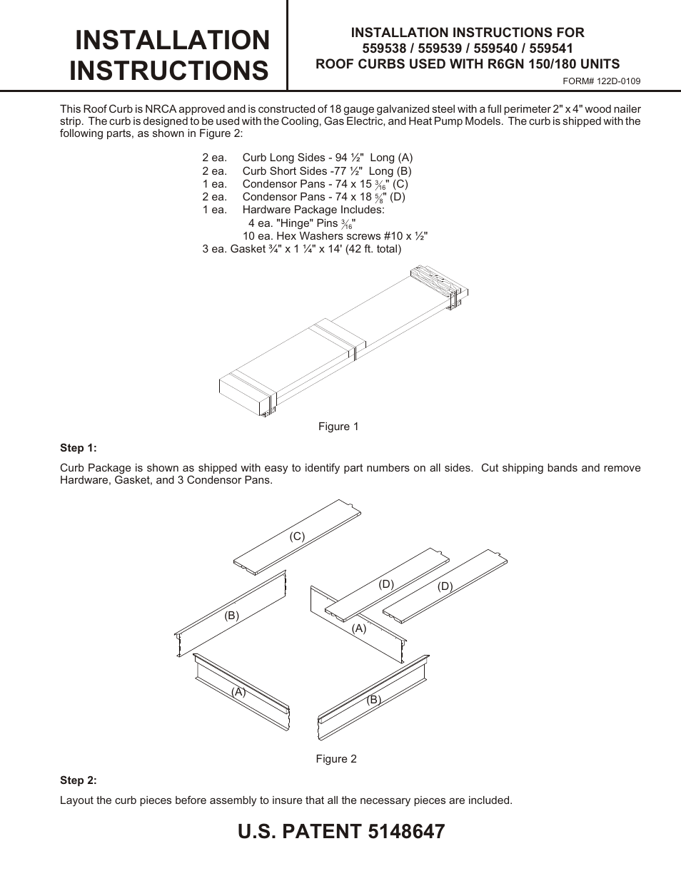 Reznor R6GN Option - Installation - Roof Curb User Manual | 4 pages