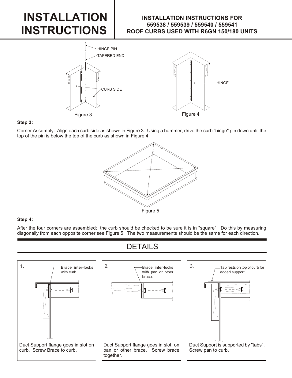 Installation instructions, Details | Reznor R6GN Option - Installation - Roof Curb User Manual | Page 2 / 4