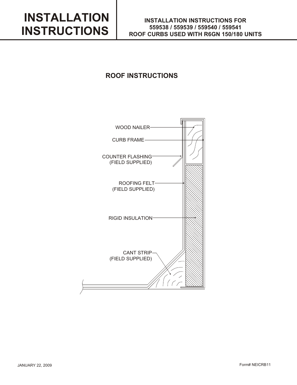 Installation instructions | Reznor R6GN Option - Installation - Roof Curb User Manual | Page 4 / 4