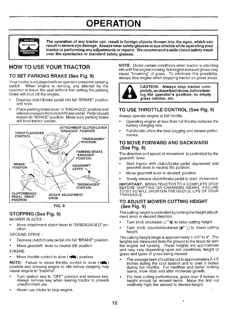 Operation, How to use your tractor | Craftsman 917.256544 User Manual | Page 12 / 56