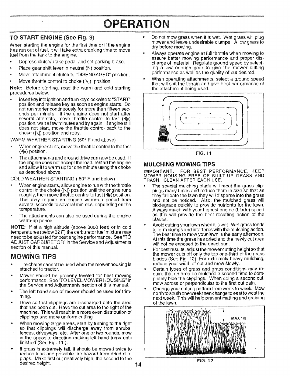 Operation, Mowing tips, Mulching mowing tips | Craftsman 917.256544 User Manual | Page 14 / 56
