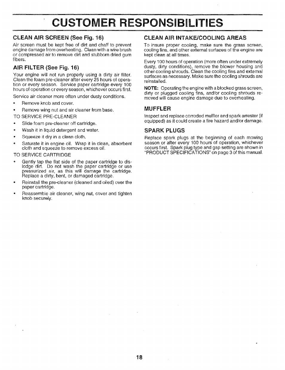 Customer responsibilities | Craftsman 917.256544 User Manual | Page 18 / 56