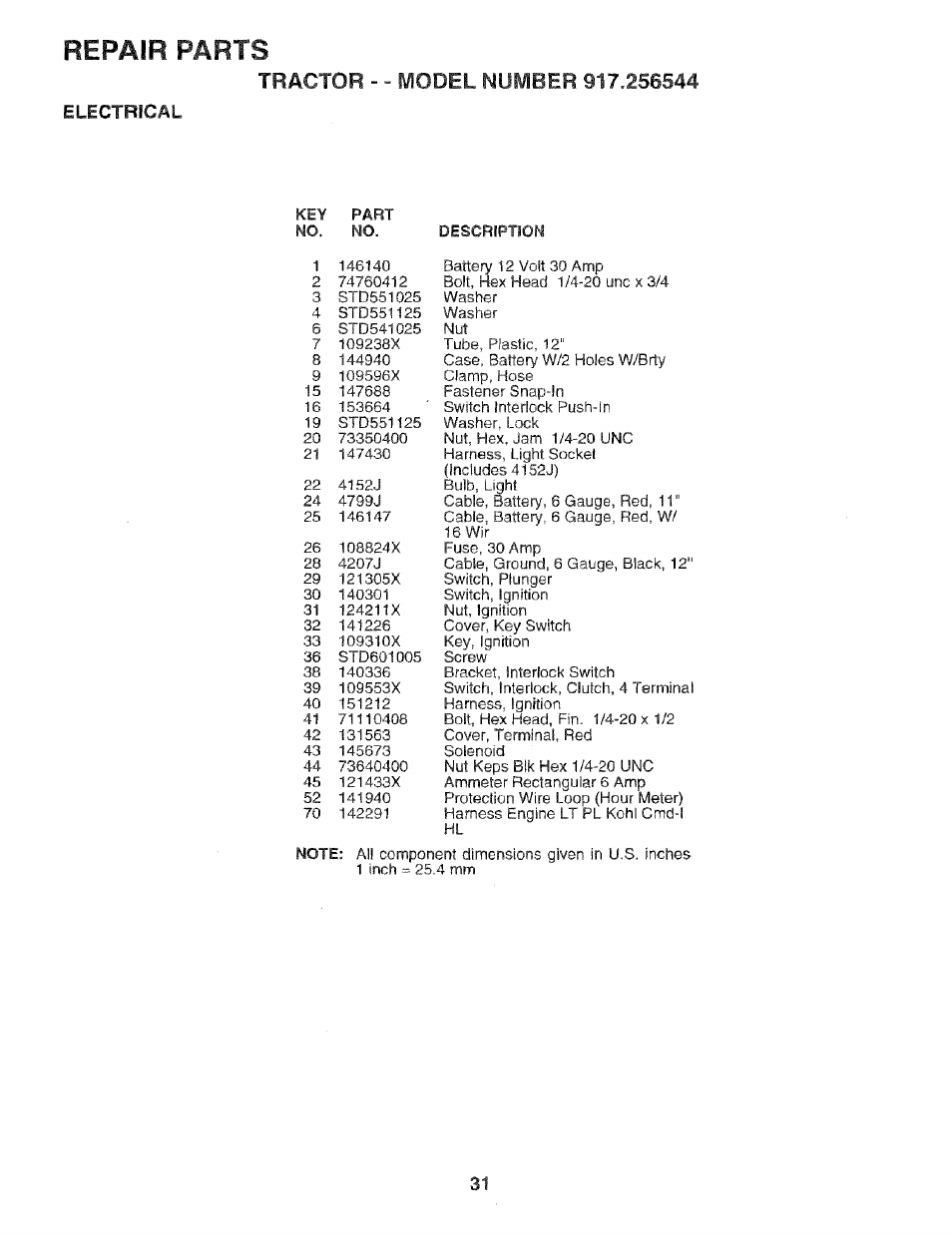 Repair parts, Electrical | Craftsman 917.256544 User Manual | Page 31 / 56