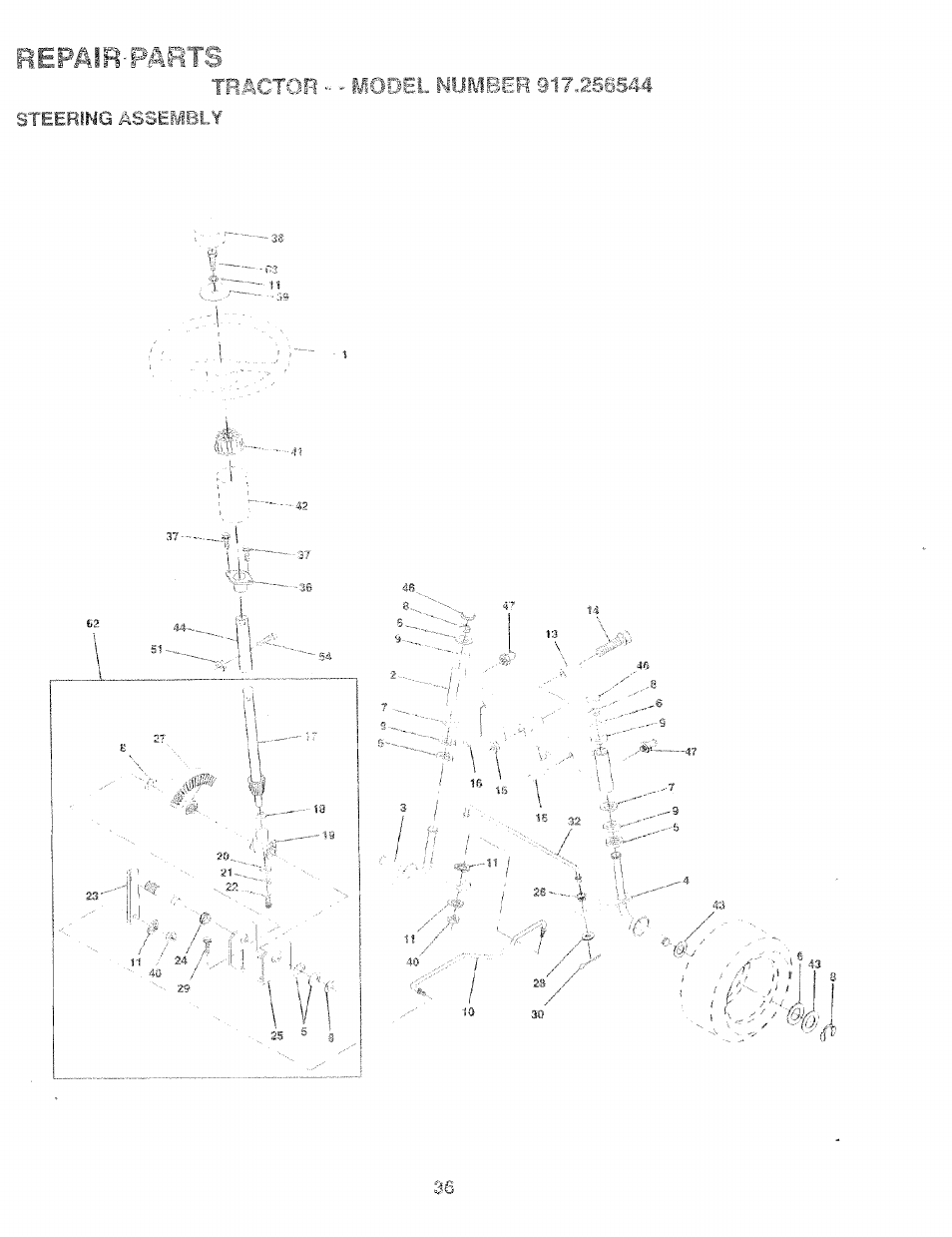 Riefi4lr faf ia, Steering assembly | Craftsman 917.256544 User Manual | Page 36 / 56