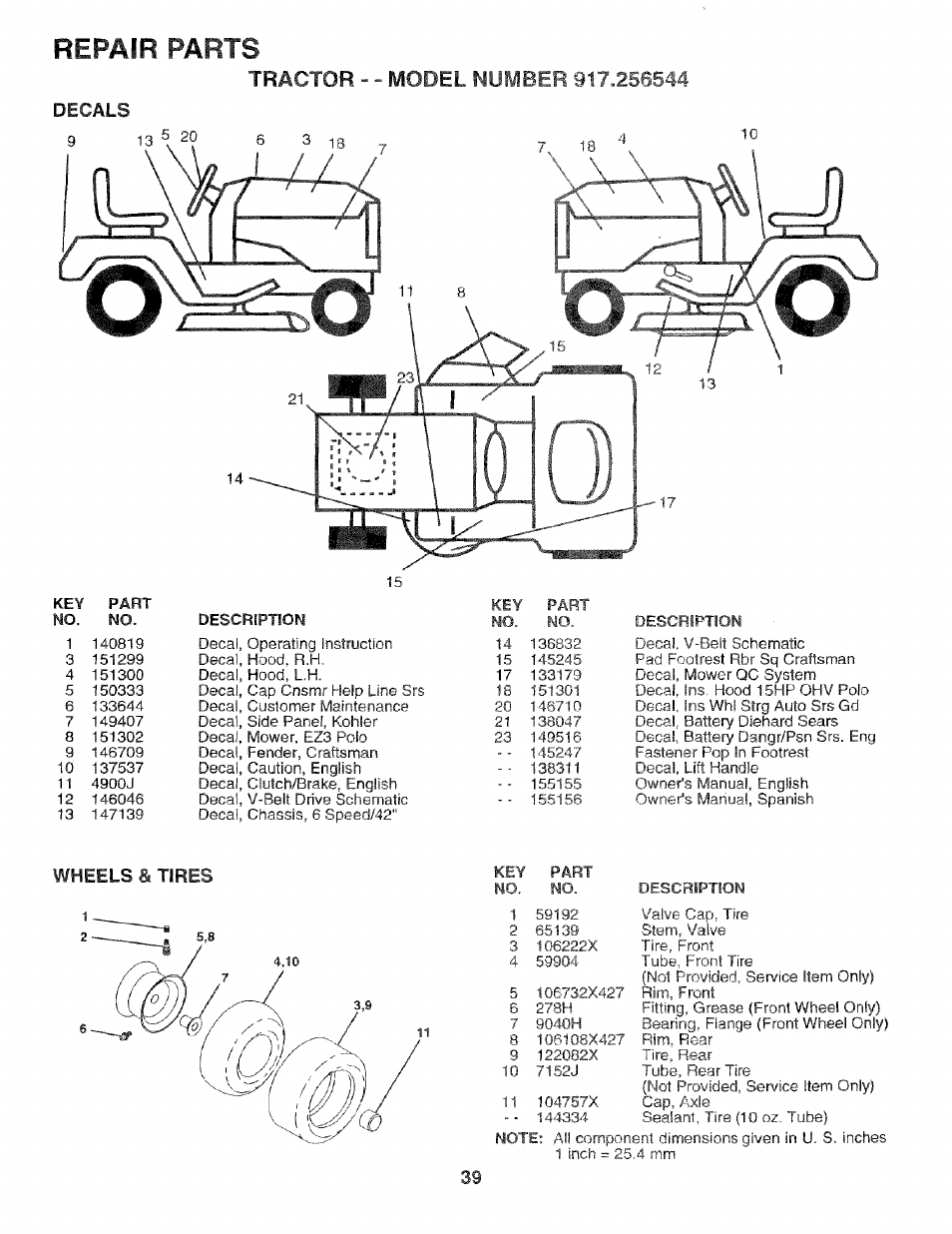 Repair parts | Craftsman 917.256544 User Manual | Page 39 / 56